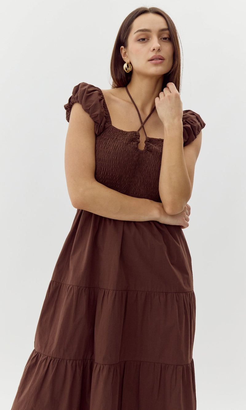 Allista Poplin Smocked Midi Dress