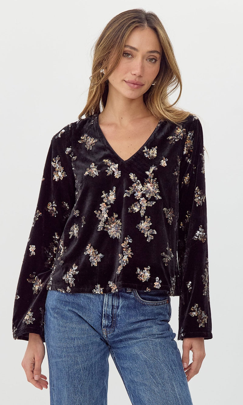 Lendi Sequined Velvet Blouse w/Tie Back