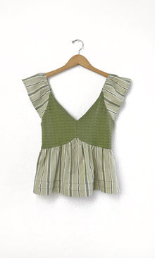 Gillian Mixed Media Stripe Open Tie Back Top