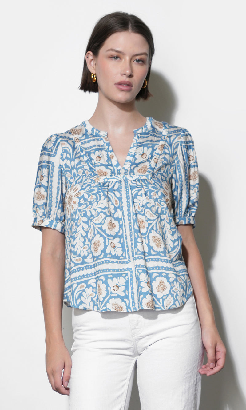 Charlotte Split Neck Elbow Sleeve Top G261T7413