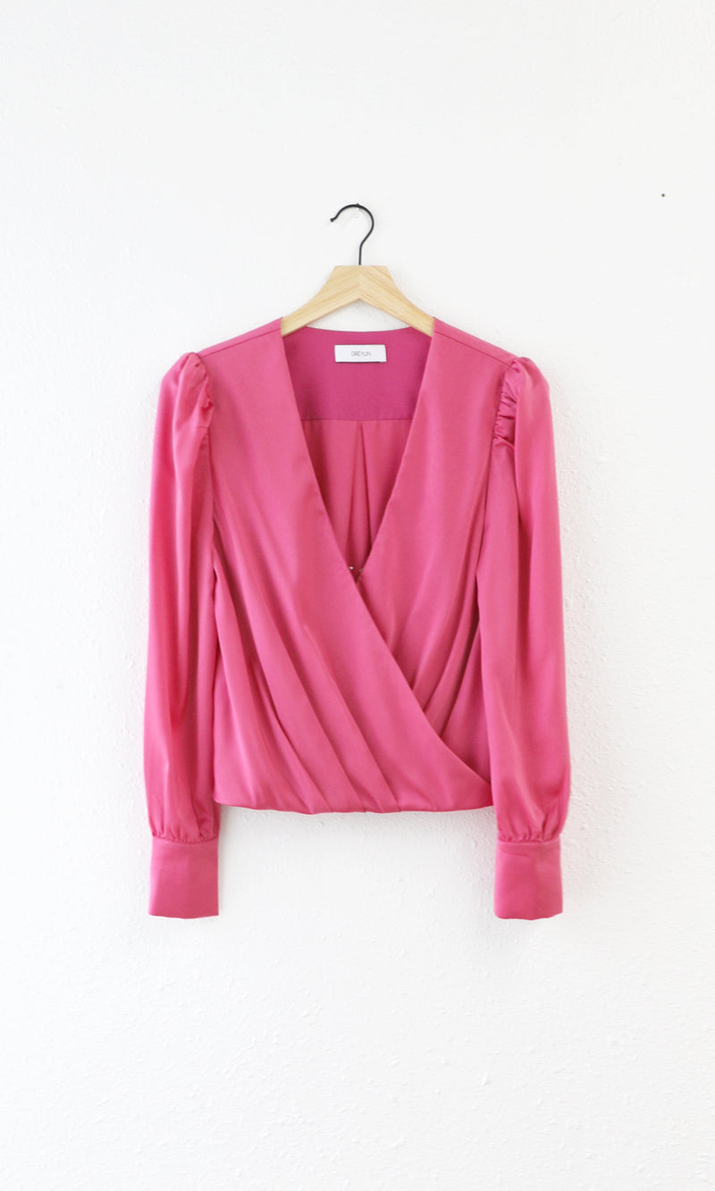 Lourdes Wrap Front Cuffed Blouse