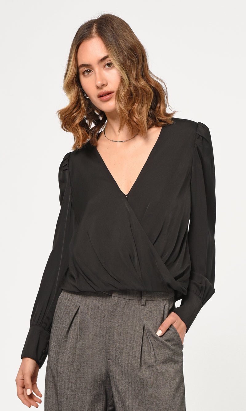 Lourdes Wrap Front Cuffed Blouse