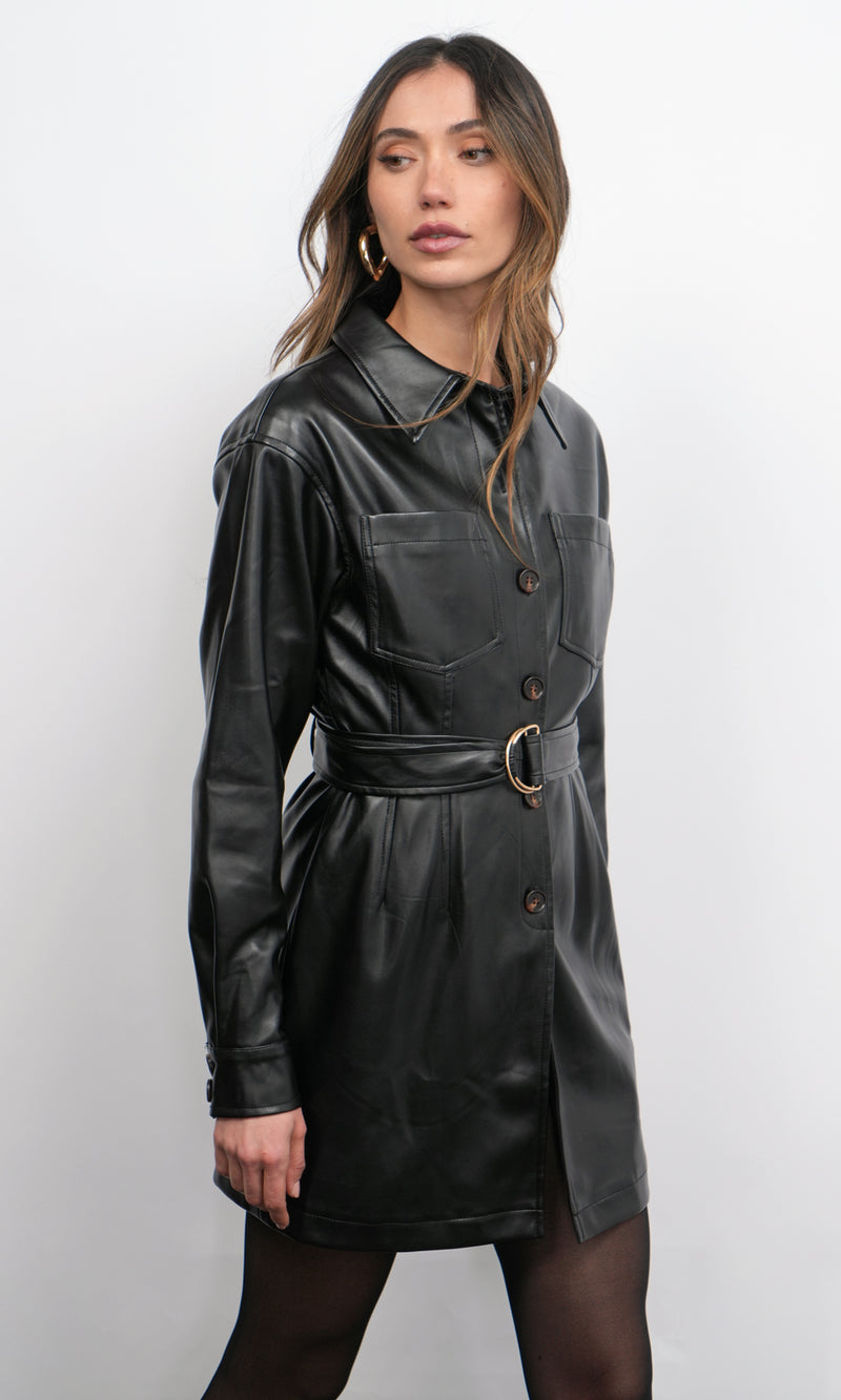 Augustine Vegan Leather Belted Dress