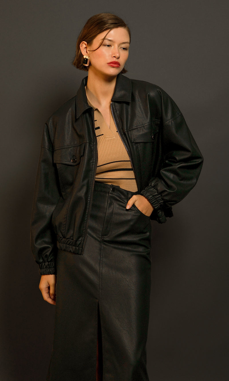 Kaia Vegan Leather Bomber Jacket