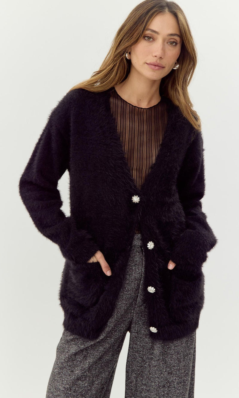 Mavis Jeweled Bow Embellished Knit Sweater Cardigan