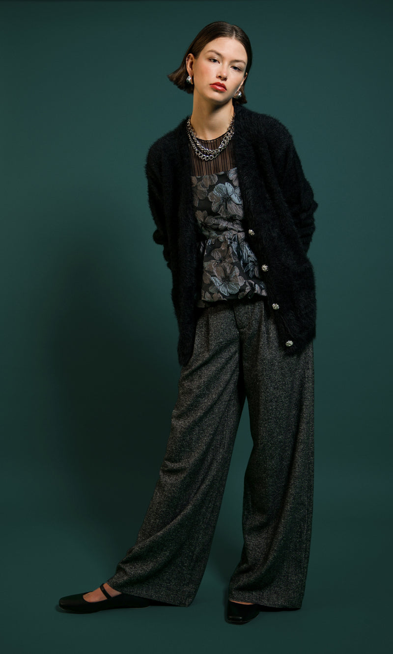 Herringbone Wide Leg Trouser