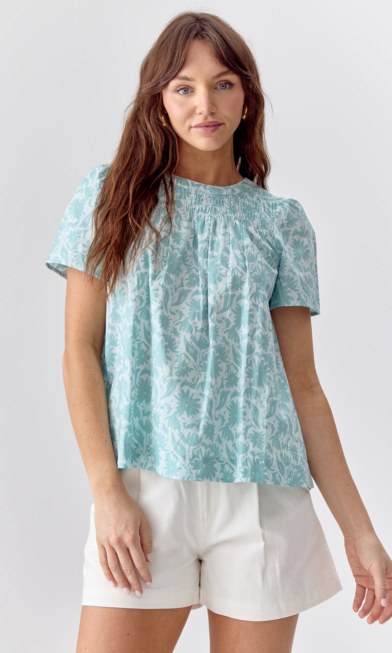 Enata Smocked Printed Top