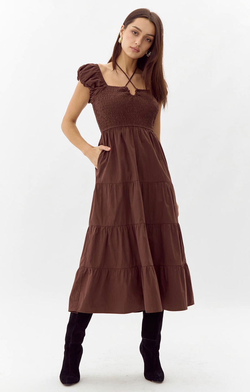 Allista Poplin Smocked Midi Dress