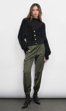 Lina Fuzzy Knit Black Cardigan