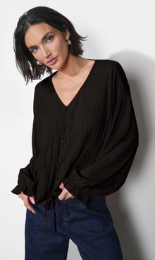 Lainey Flowy Button Front Black Blouse