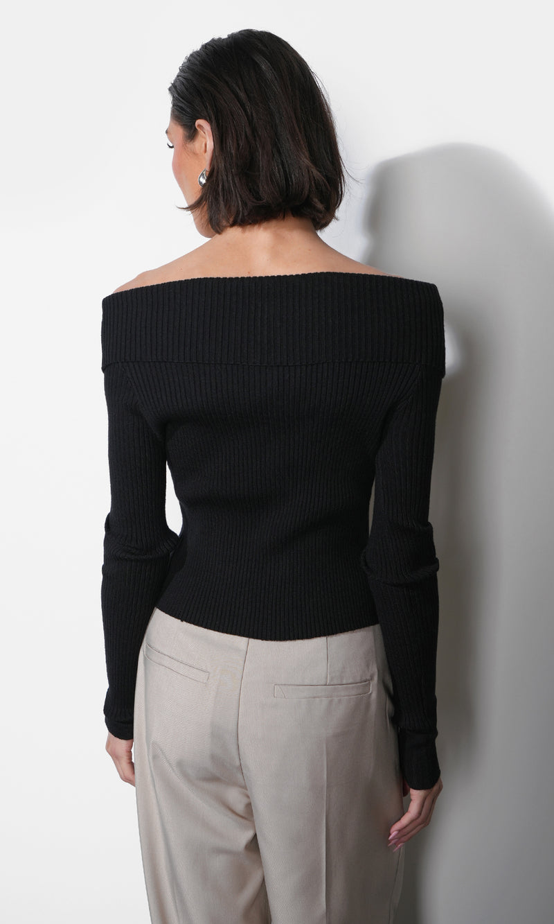 Linnea Button Down Off Shoulder Sweater Top