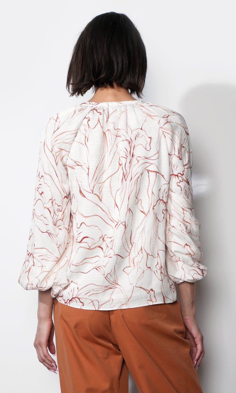 Penelope Bubble Sleeve Tie Neck Blouse