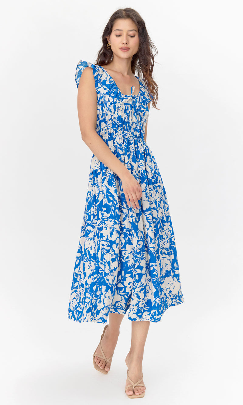 Daria Smocked Print Midi Dress