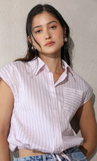 Nala Cotton Blend Striped Shirt with Drawstring