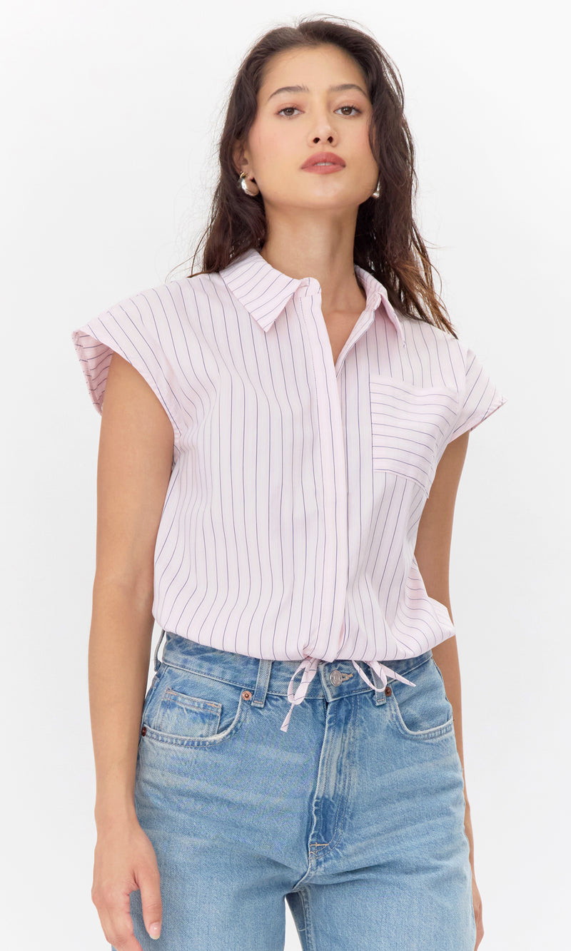 Nala Cotton Blend Striped Shirt with Drawstring