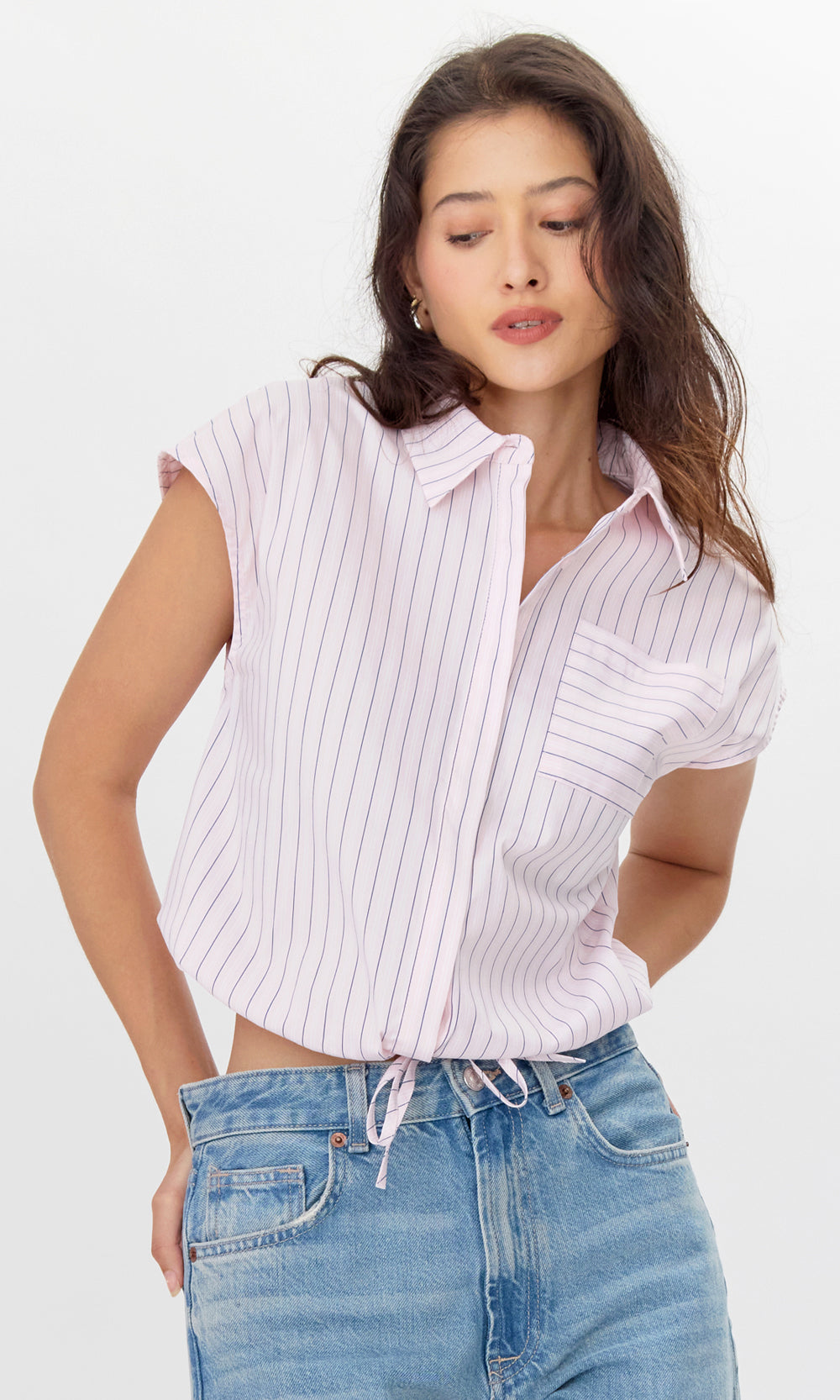 Nala Cotton Blend Striped Shirt with Drawstring