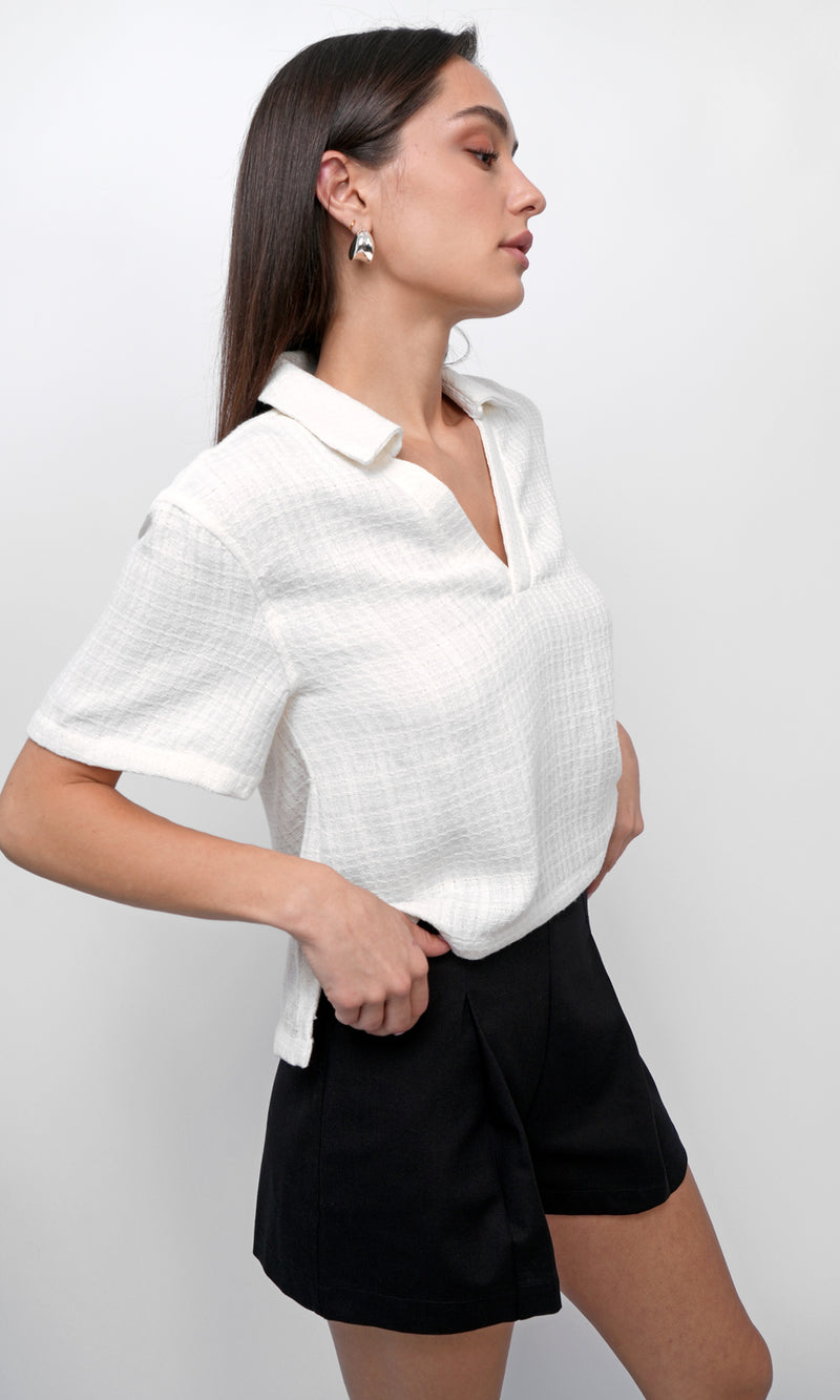 Chelly Textured Pullover Boxy Polo Shirt