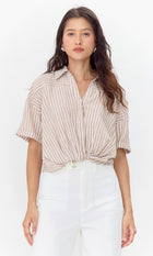 Maria Cropped Twist Front Stripe Shirt