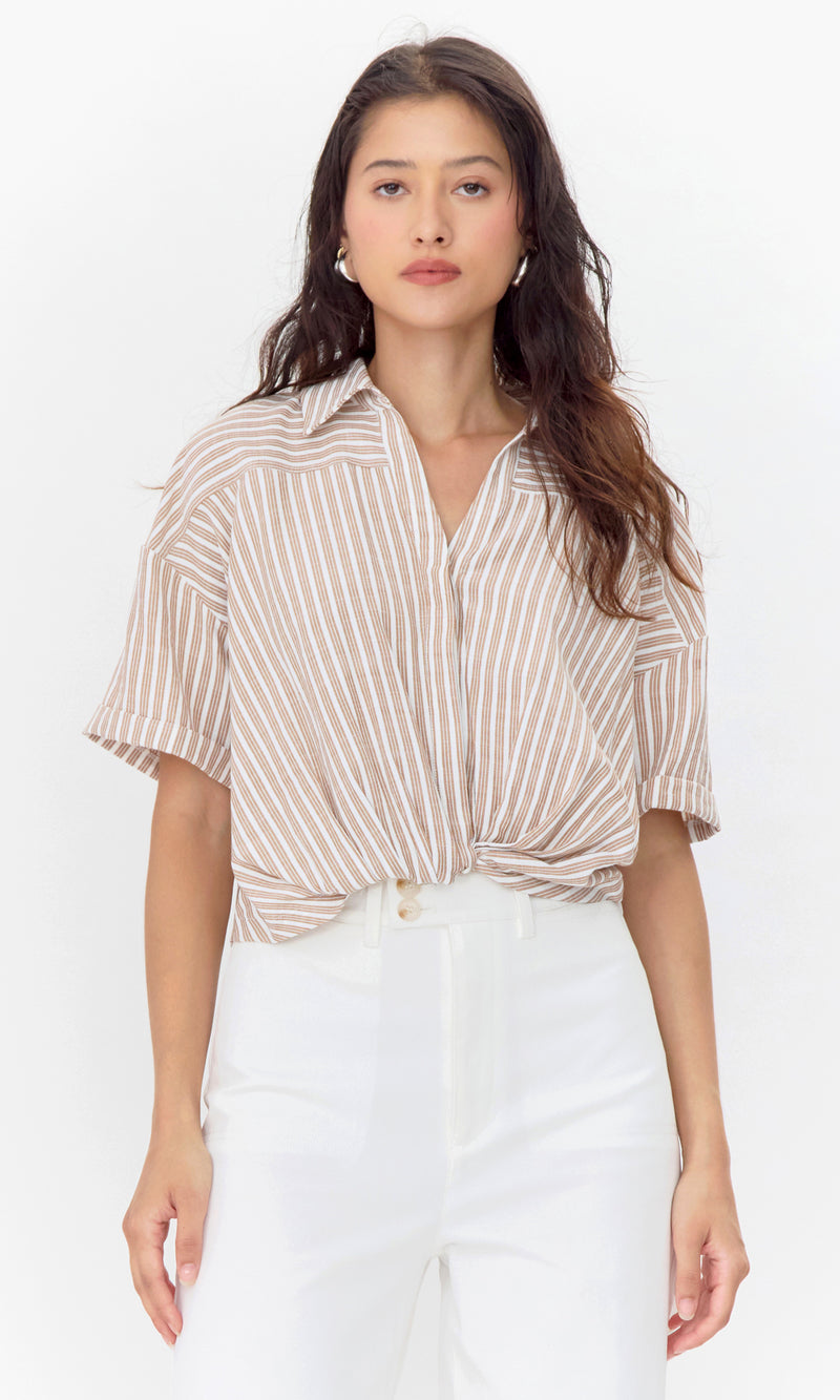 Maria Cropped Twist Front Stripe Shirt