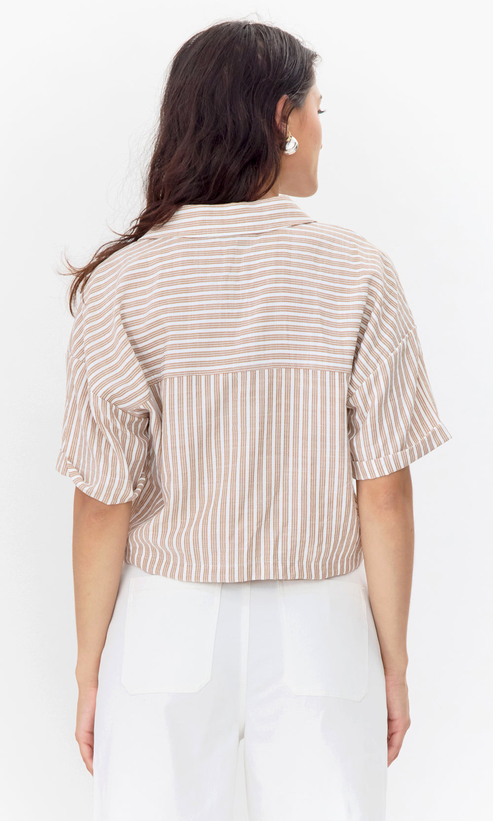 Maria Cropped Twist Front Stripe Shirt