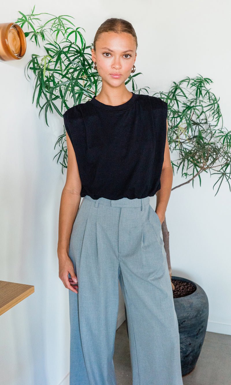 Alisa Padded Shoulder Jersey Bubble Top