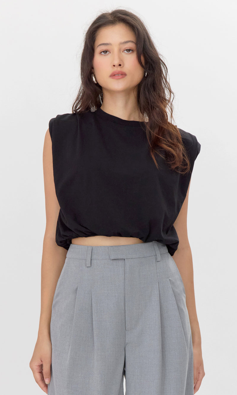 Alisa Padded Shoulder Jersey Bubble Top