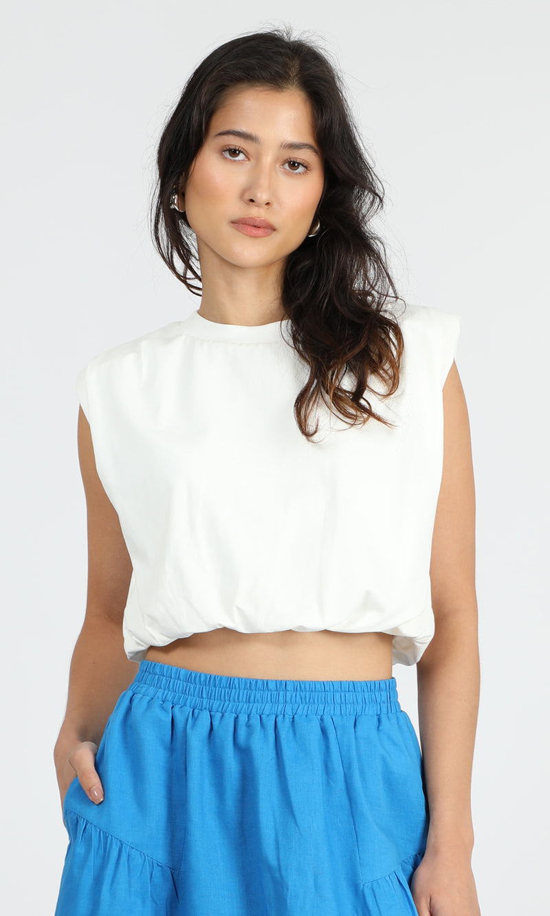 Alisa Padded Shoulder Jersey Bubble Top