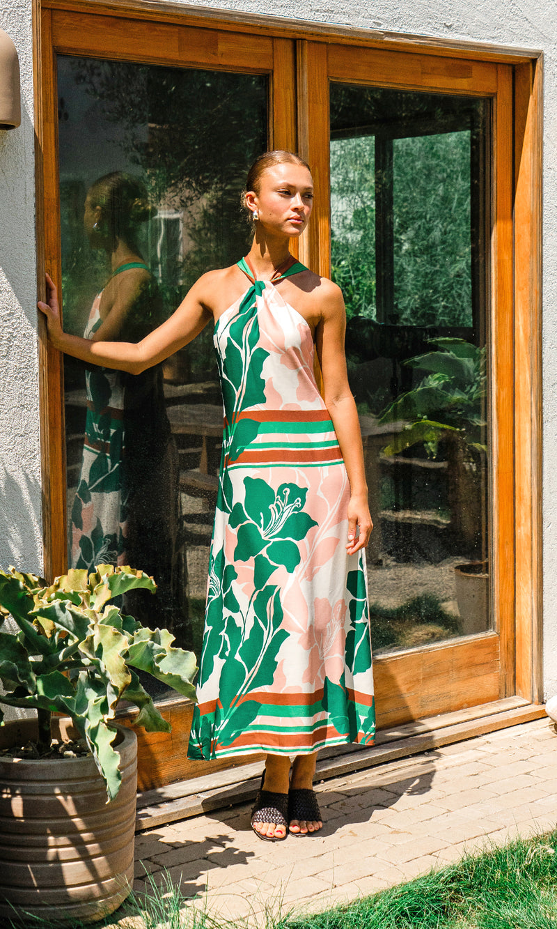 Lyra Border Halter Midi Dress