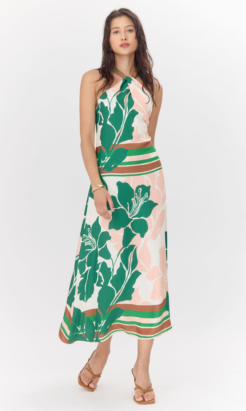 Lyra Border Halter Midi Dress