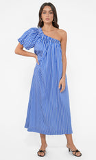 Paola Bold Stripe One Shoulder Midi Dress