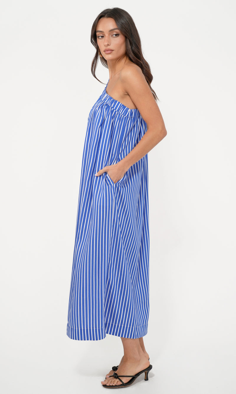 Paola Bold Stripe One Shoulder Midi Dress
