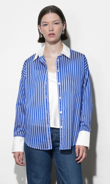 Geneviv Oversized Bold Stripe Shirt w/ Contrast Cuff