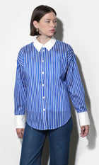 Geneviv Oversized Bold Stripe Shirt w/ Contrast Cuff