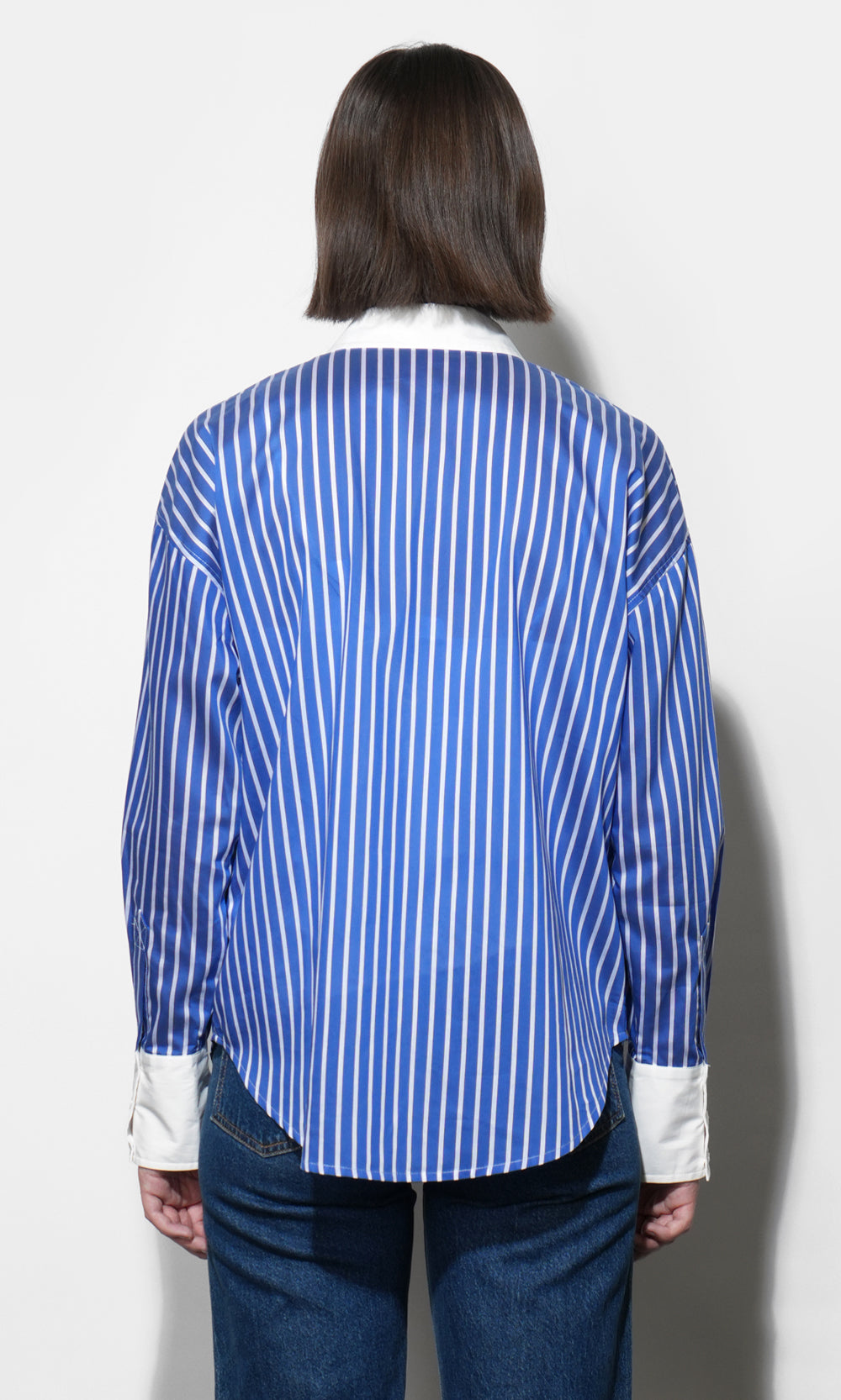 Geneviv Oversized Bold Stripe Shirt w/ Contrast Cuff