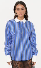 Geneviv Oversized Bold Stripe Shirt w/ Contrast Cuff
