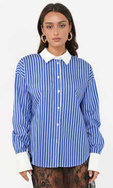 Geneviv Oversized Bold Stripe Shirt w/ Contrast Cuff
