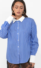 Geneviv Oversized Bold Stripe Shirt w/ Contrast Cuff