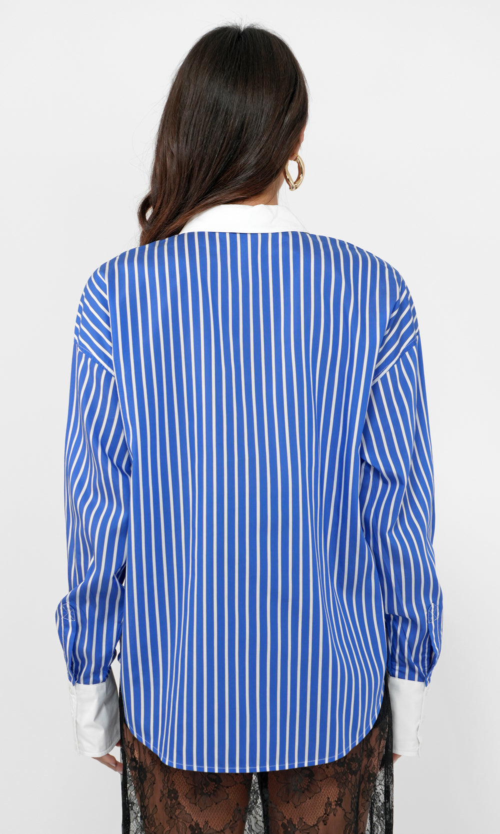 Geneviv Oversized Bold Stripe Shirt w/ Contrast Cuff