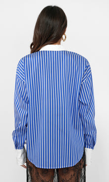 Geneviv Oversized Bold Stripe Shirt w/ Contrast Cuff