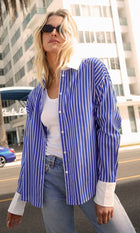 Geneviv Oversized Bold Stripe Shirt w/ Contrast Cuff
