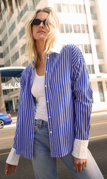 Geneviv Oversized Bold Stripe Shirt w/ Contrast Cuff