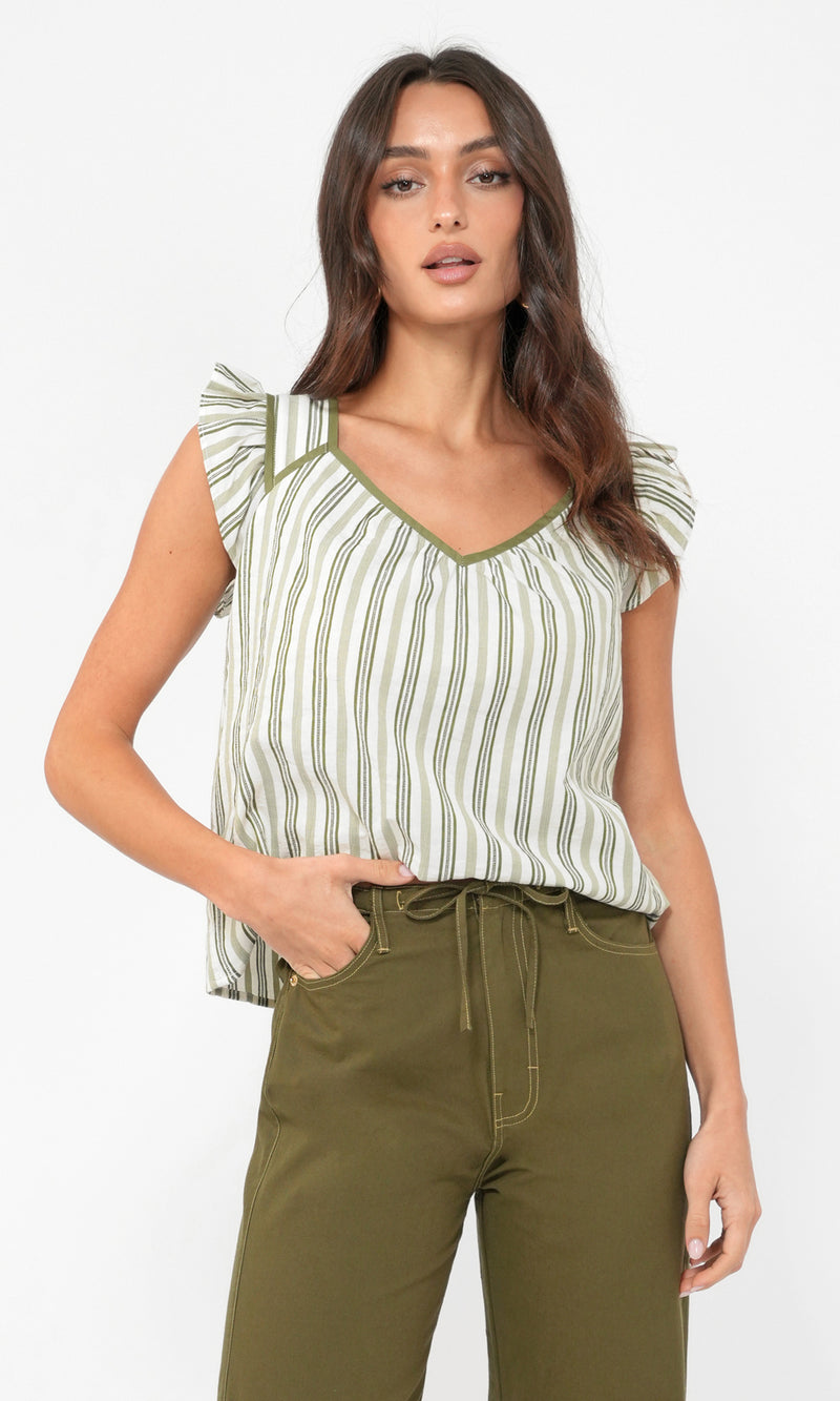 Olga Stripe Flutter Sleeve Top