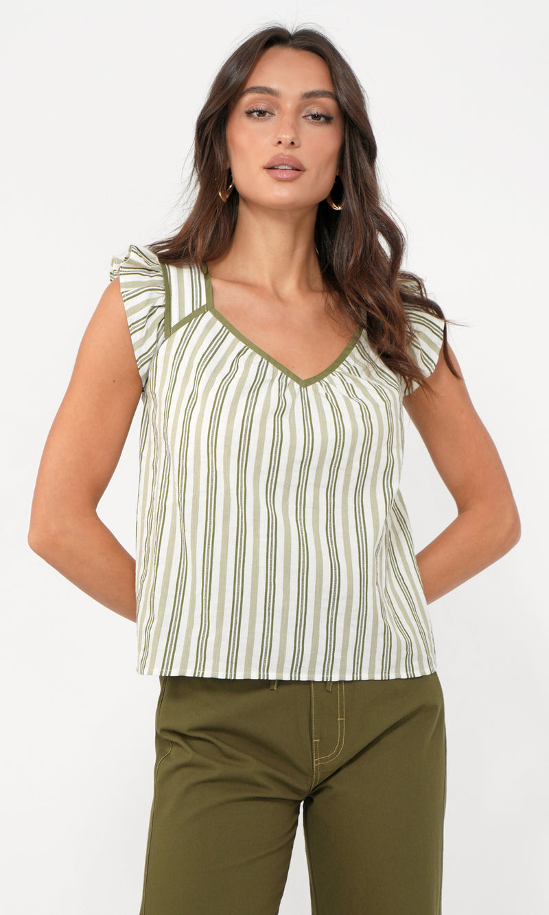 Olga Stripe Flutter Sleeve Top