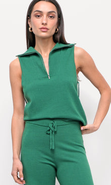 Weston Sleeveless Half Zip Athletic Stripe Knit Top