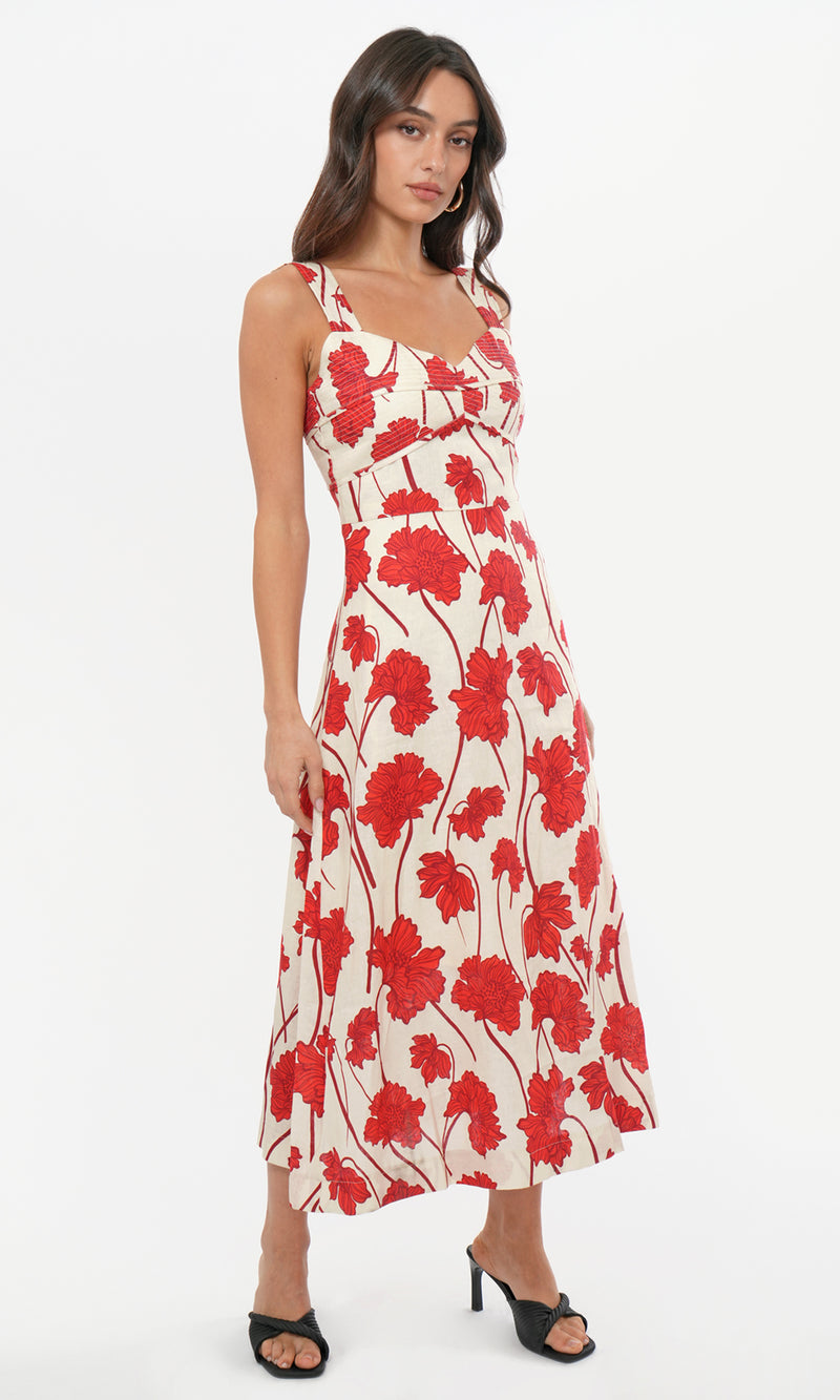 Madi Linen Sweetheart Neck Midi Dress