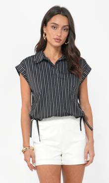 Mallory Cropped Button Down w/ Side Drawstring