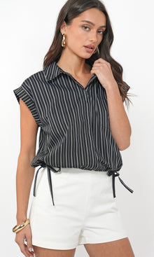 Mallory Cropped Button Down w/ Side Drawstring