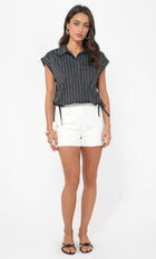 Mallory Cropped Button Down w/ Side Drawstring