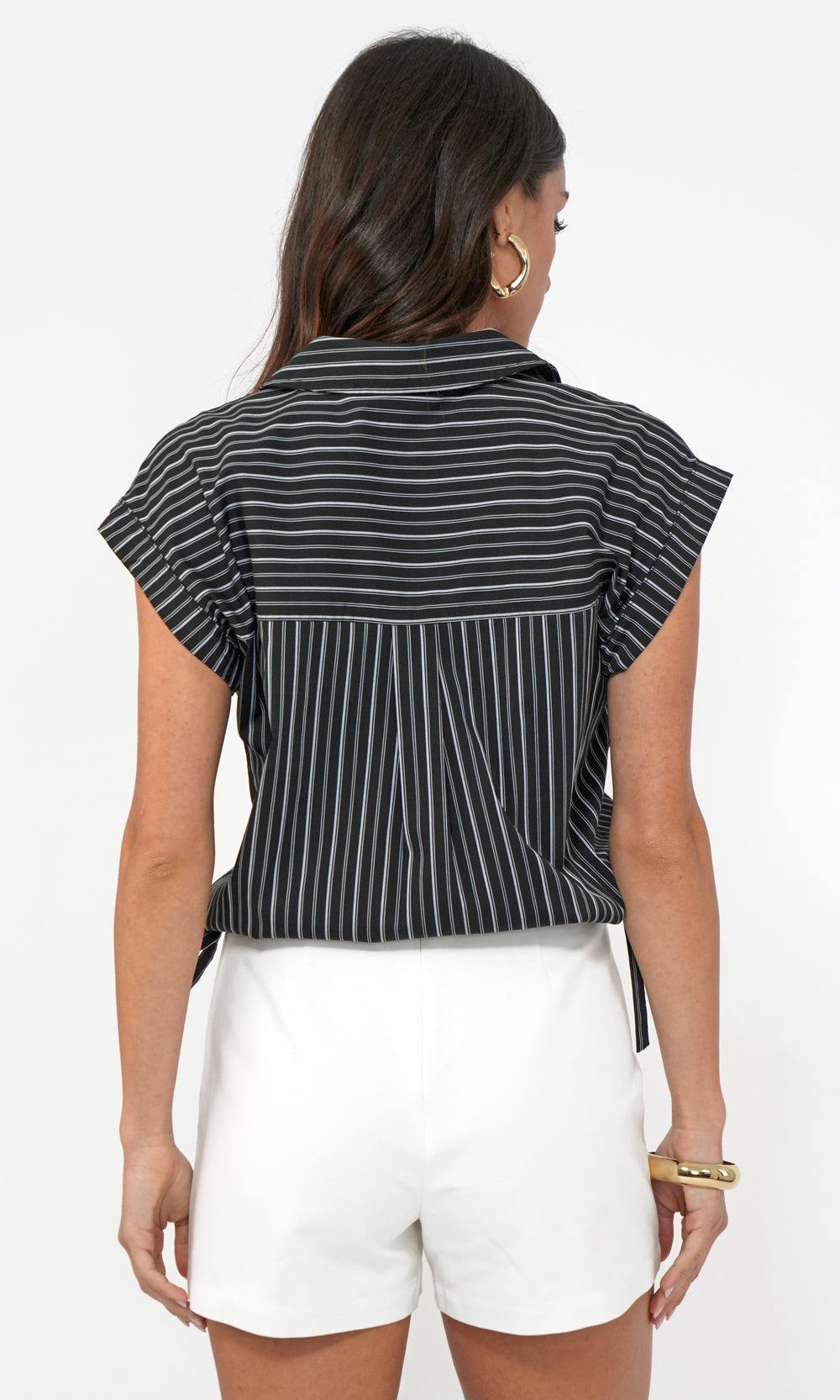 Mallory Cropped Button Down w/ Side Drawstring
