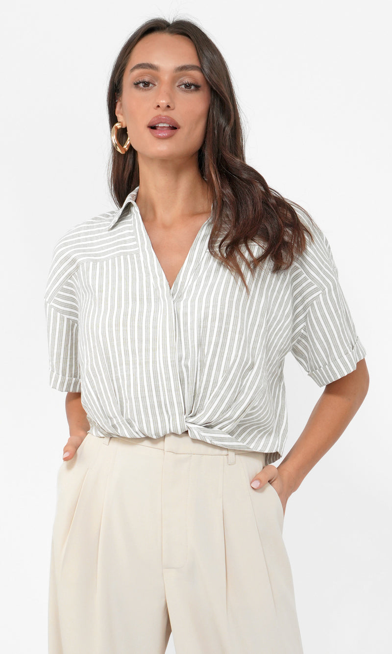 Maria Cropped Twist Front Stripe Shirt